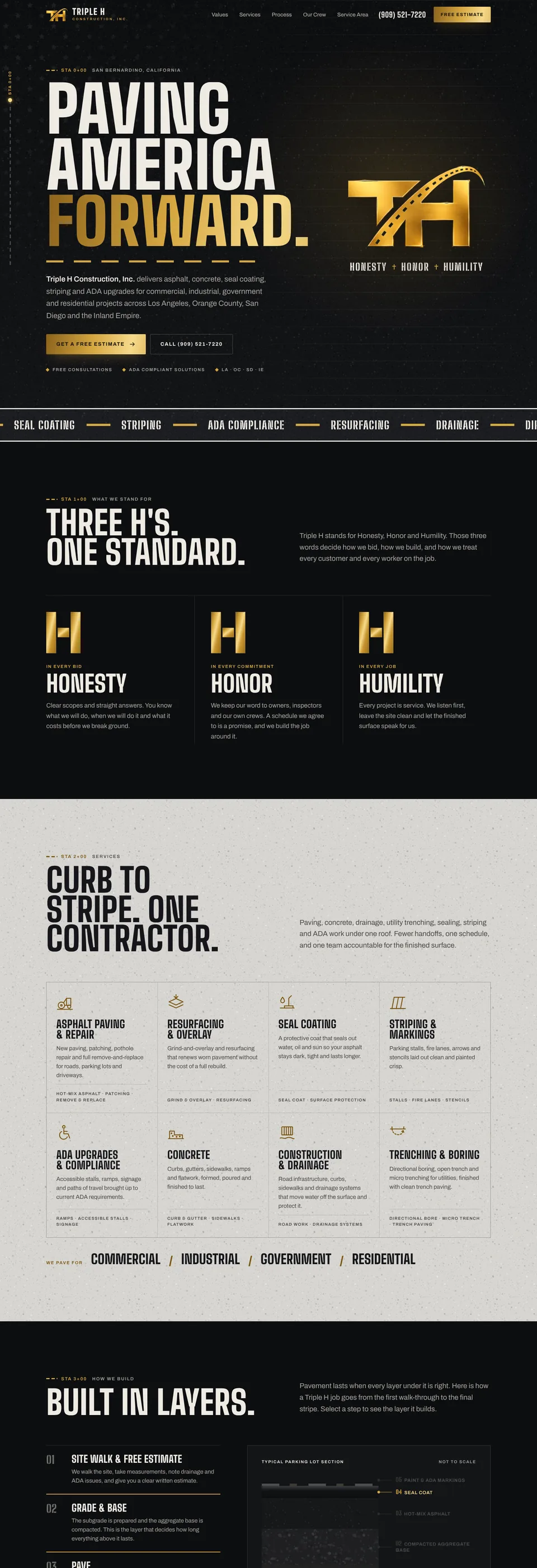 Triple H Construction home page